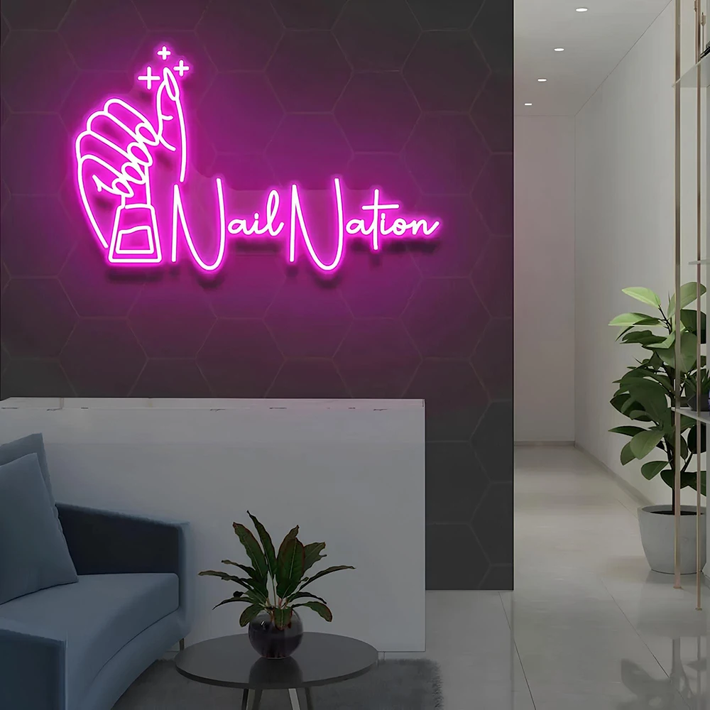 Nail Nation Neon Sign Custom Nail Studio LED Neon Light Wall Decor Art Nail Salon Beauty Room Decoration Light Sign Perfect Gift