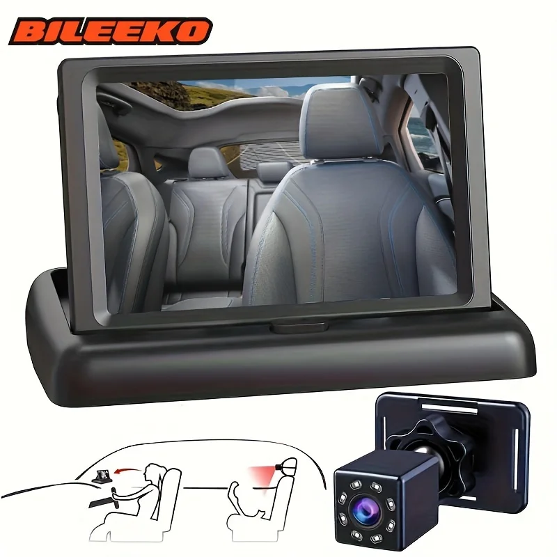

Bileeko Легко устанавливаемая камера безопасности на заднем сиденье с 480P HD ночным видением — автомобильный зеркальный дисплей для повышенной видимости