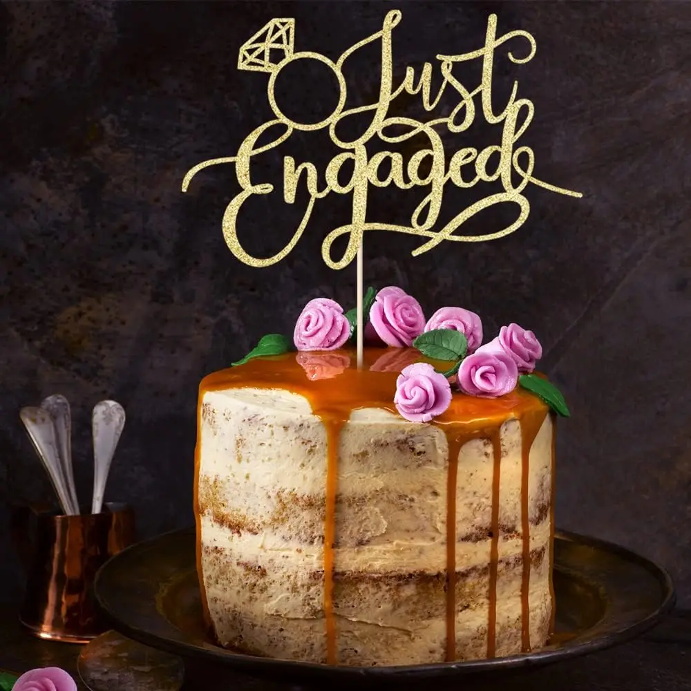“Just Engaged ”Cake Topper for Engagement Party Decorations, Engaged Ring Sign,We're Engaged Cake Toppers Decorating Supplies