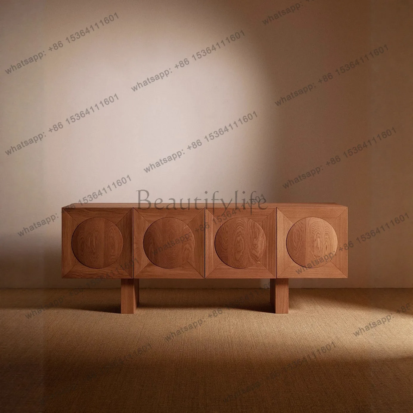 French retro simple solid wood TV cabinet medieval style audio-visual wall storage cabinet