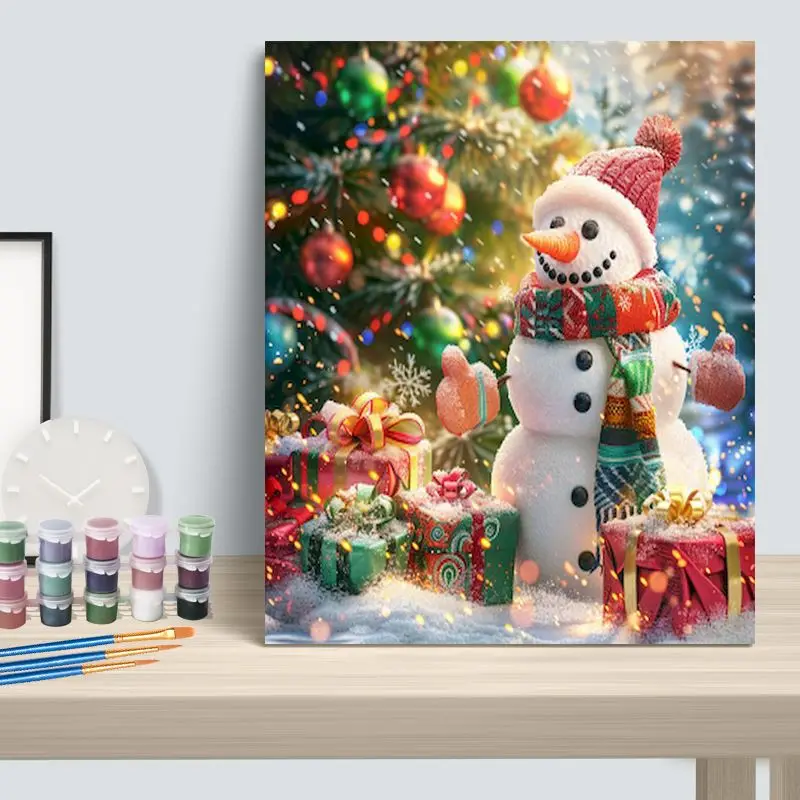 CHENISTORY Coloring By Number Snowman Pictures By Number Drawing On Canvas HandPainted Art Christmas Gift Kit DIY Decoration