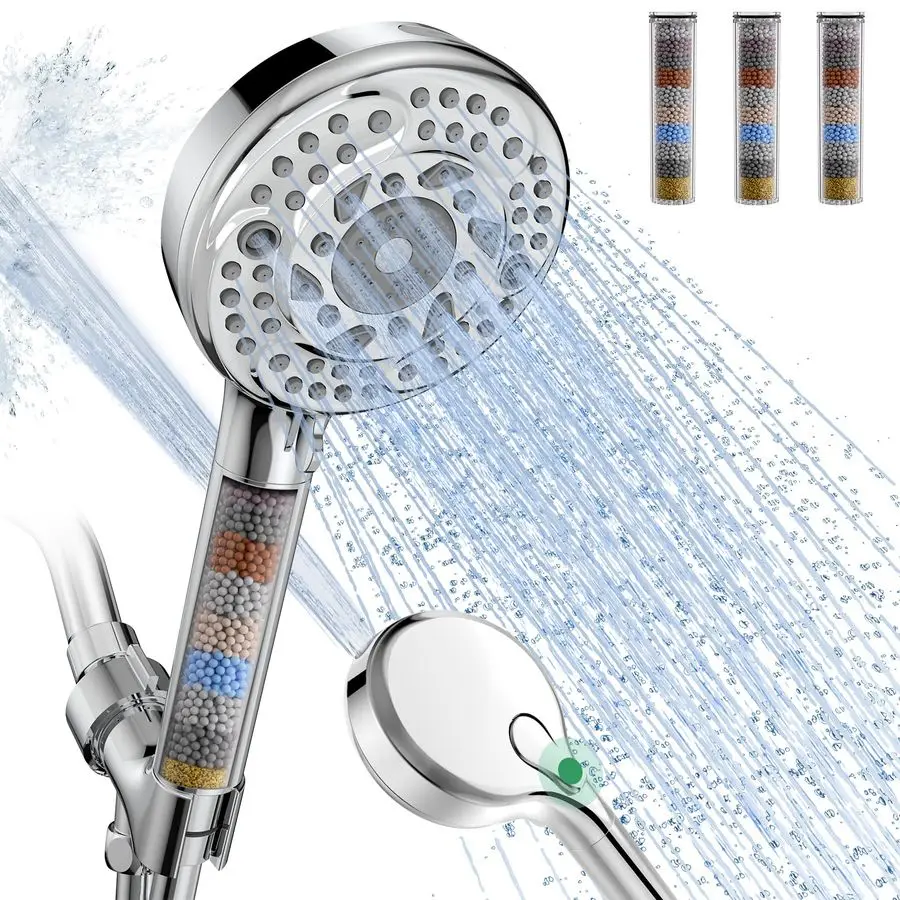 

Filtered Shower Head with Handheld,9Spray Setting High Pressure Detachable Shower Head with 4 Filters for Hard Water Filter Chlo