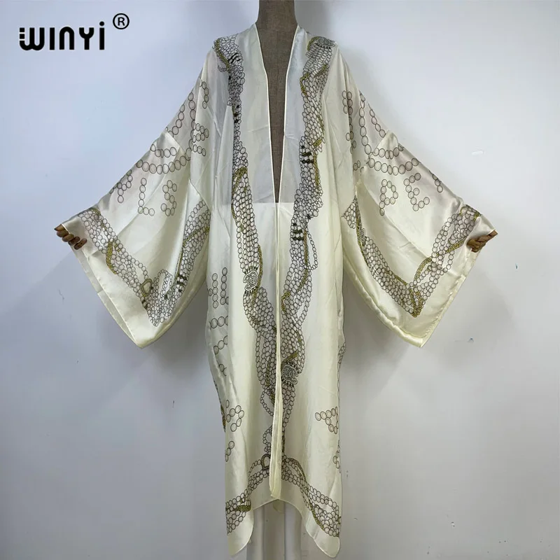 WINYI 2023 nowy longue kimono kobiety cienki jedwab sweter ściegu kimono koktajl sexy Boho luźne afrykańskie wakacje rękaw w kształcie skrzydła