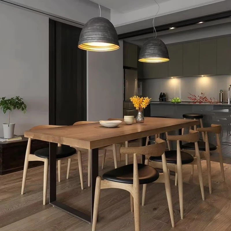 New design rectangular modern natural long hard wood dining room furniture metal table and chair set
