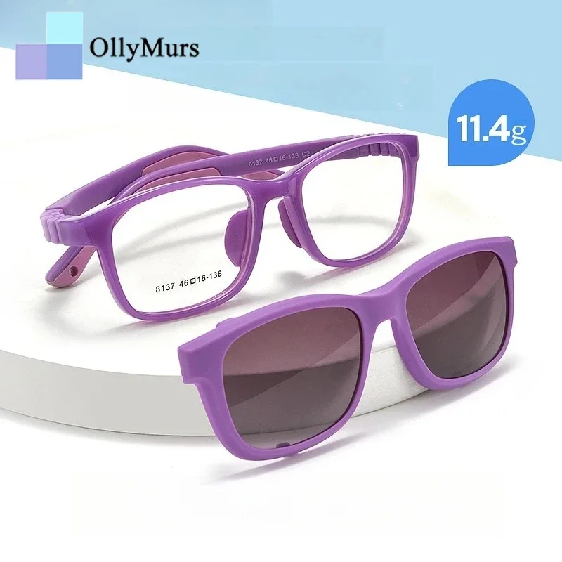 

OLLYMURS детские очки на клипсе, блокирующие УФ-силиконовые очки для мальчиков и девочек, оптическая детская оправа для очков по рецепту 8137ET