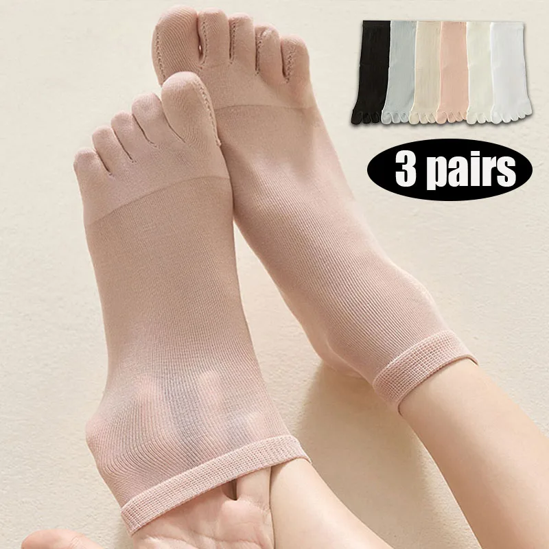 3 Pairs Women'S Five Finger Socks Cool Breathable Mesh Crew Sock Thin Lightweight Anti-Slip Comfortable Casual Sox Ultra-Thin