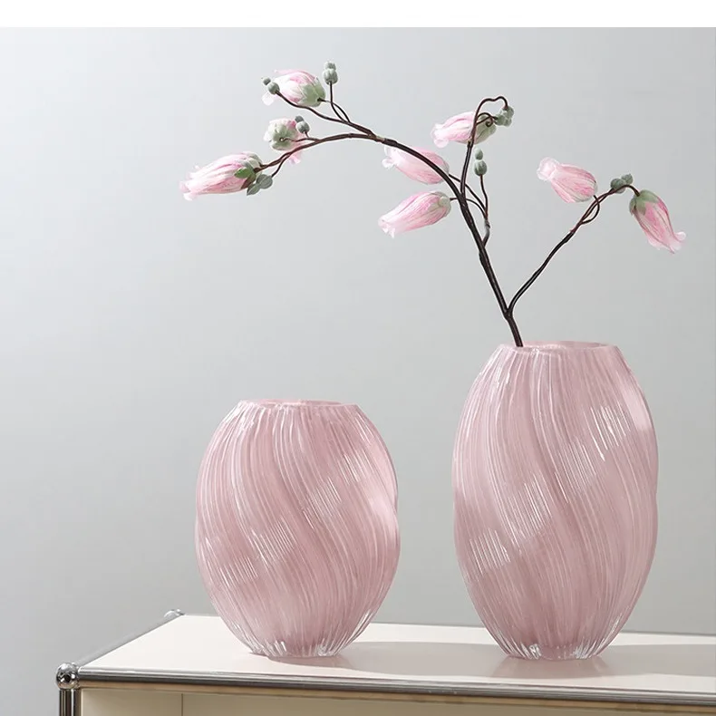 

Maltose Pink Spiral Irregular Twisted Hydroponic Glass Vase Modern Home Decor Flower Ornament