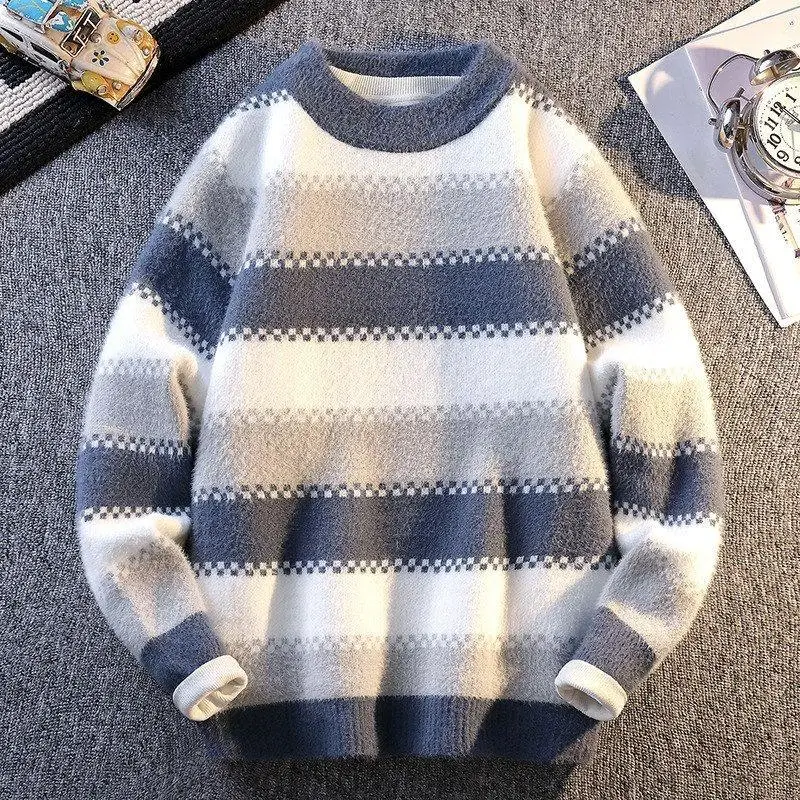 

Модный вязаный длинный мужской свитер: Новинка осенне-зимнего сезона, спортивный, с круглым вырезом, из неэластичного полиэстера, повседневная одежда