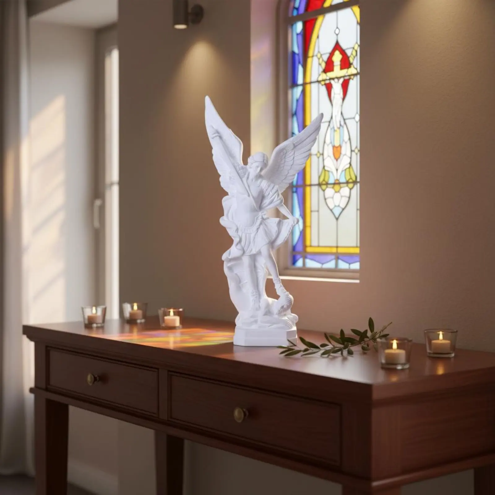 Archangel Michael Statue Resin Archangel Michael Sculpture Angel Figurine Tabletop Decoration Celestial Protector Statue