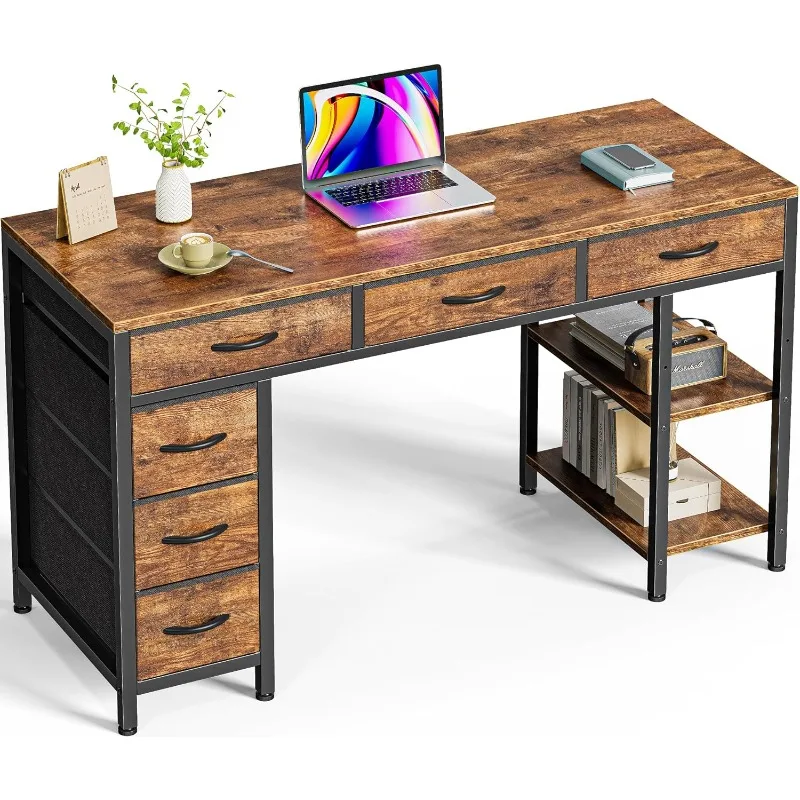 

Computer Desk with 6 Drawers, 47 Inch Office Desk with Shelves, Reversible Gaming Desk, Corner Desk with Storage