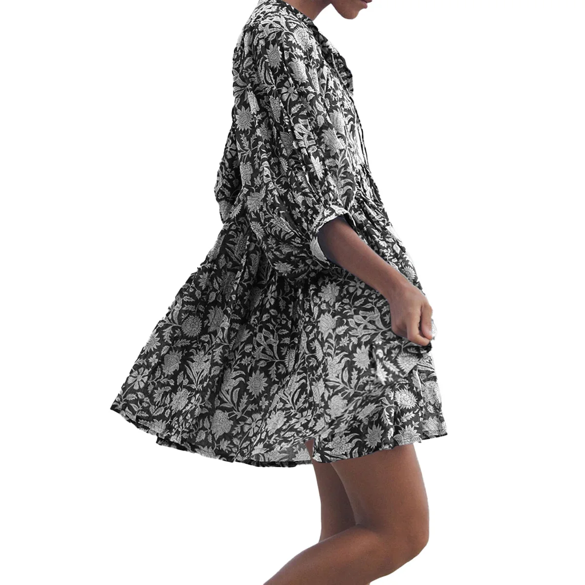 2024 Spring Oversized Holiday Dress V Collar Half Sleeve Loose Midi Dress Large Size Casual Printing Long Dress Boho