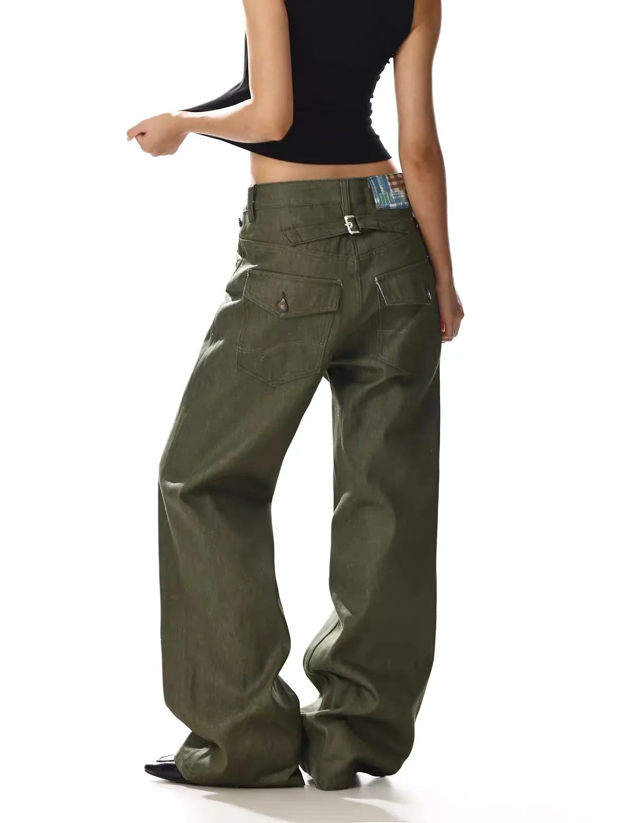 Loose Women's Casual Pants High Waist American Style Water Washed Denim Loose Long Trousers for Pear Shaped Body Fall New Style