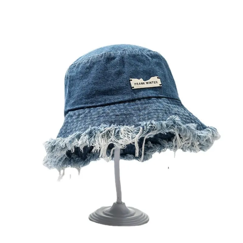 Fashion Rough Edge Ripped Denim Fisherman Hats Summer Women\'s Washed Old Bucket Hat Outdoor Ladies Big Eaves Sunshade Cap