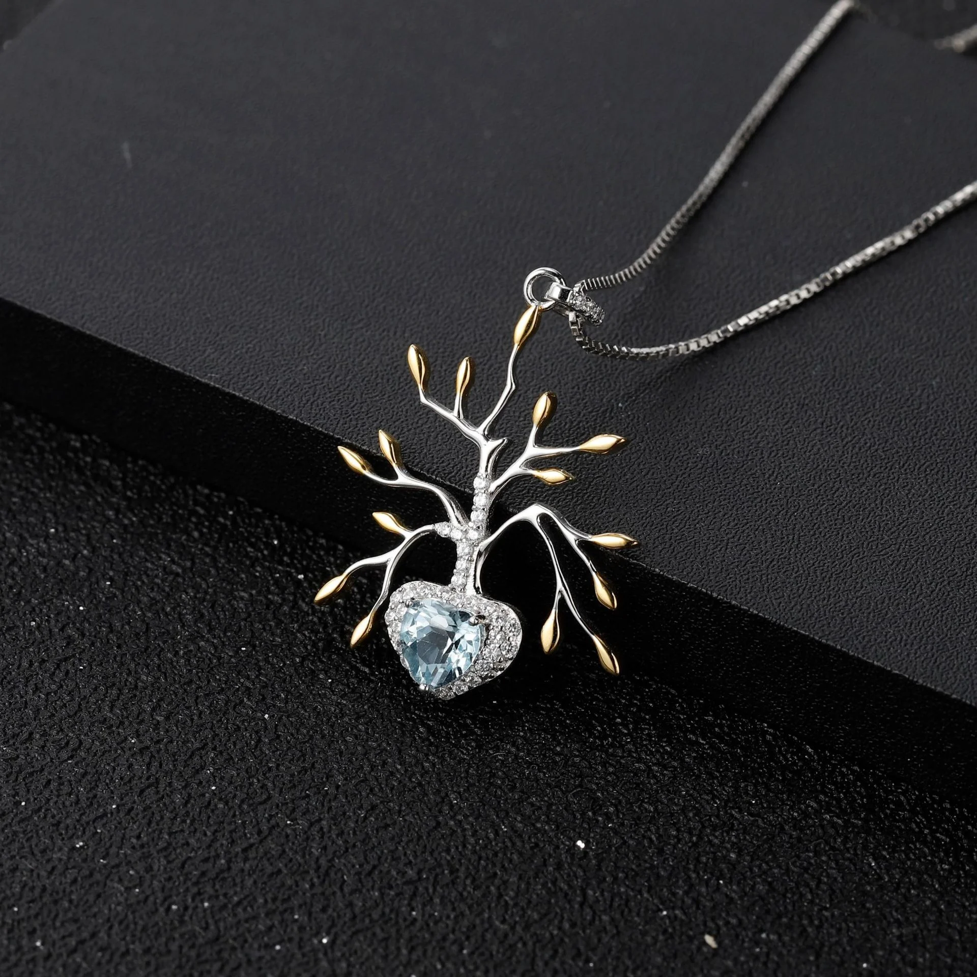 genuine Luxury brand real jewels Designer premium natural Topaz Life Tree Design Series 925 Silver Necklace Pendant high quality