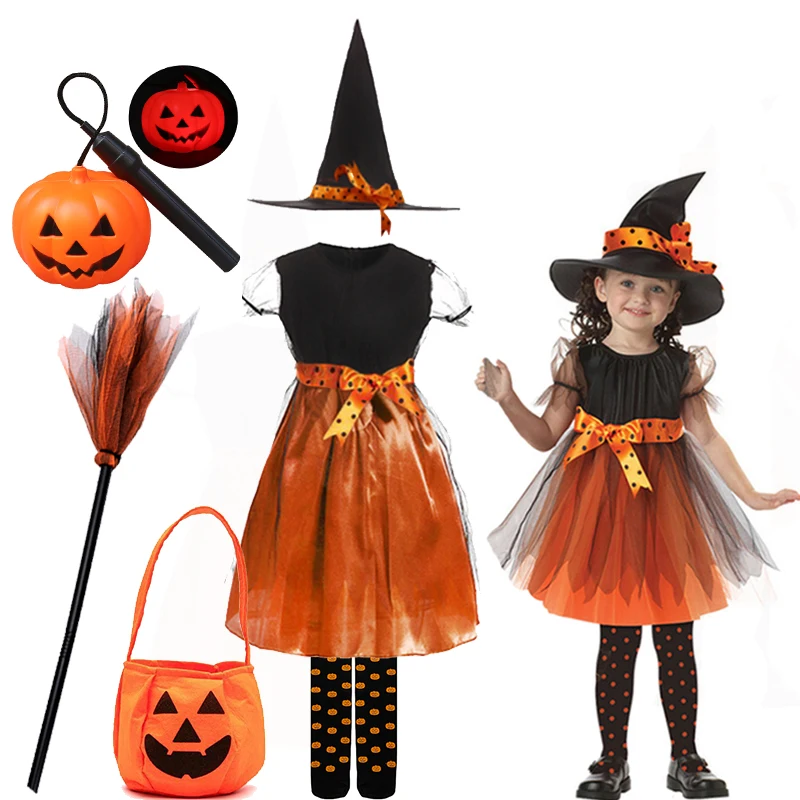 

2024 Halloween Childrens Costume Kids Witch Cosplay Costume Girl Wizard Princess Dress Kids Halloween Carnival Party Dresses