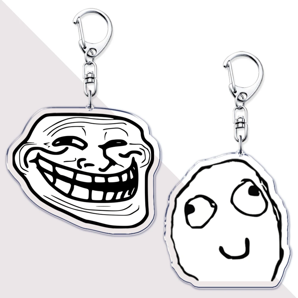 Funny Troll Face Keychain for Accessories Bag No Me Gusta Rage Face Forever Alone Pendant Key Chain Ring Keyring Jewelry Gifts