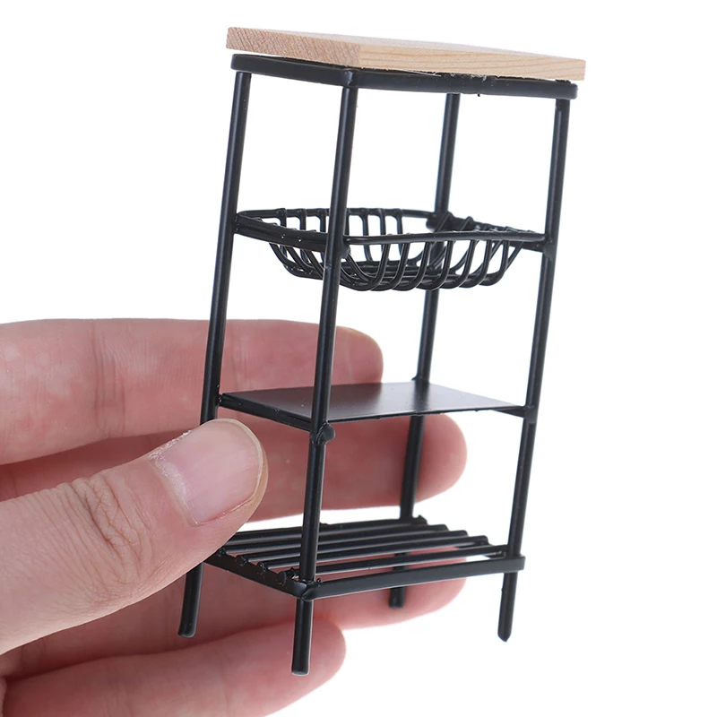 1:12 Doll House Accessories Mini Black Kitchen Side Cabinet Miniature Display Shelf Accessories Kitchen Dining Cabinet Kids Toy