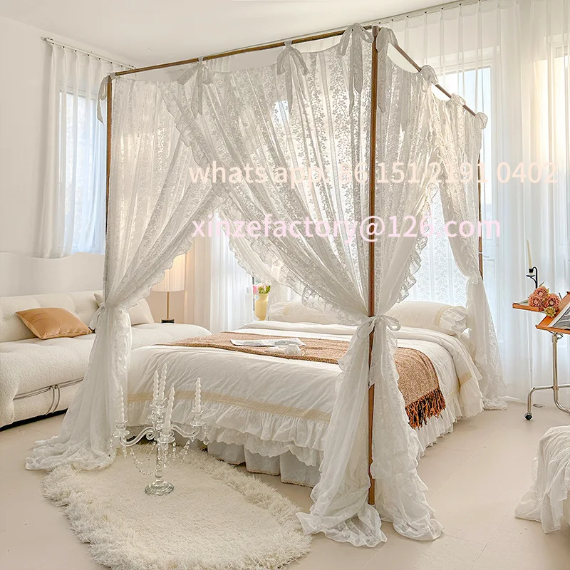 

Customizable French Lace Floor Floor Mosquito Net Princess Style High-end Court Style Three-Door Encrypted Bed Curtain Thickened