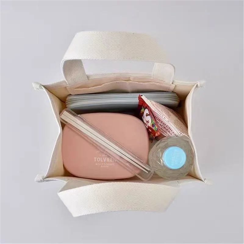 New Canvas Lunch Bag Lunch Box Picnic Small Handbag Dinner Container Cotton Cloth Reusable Food Storage Bags For Office Lady