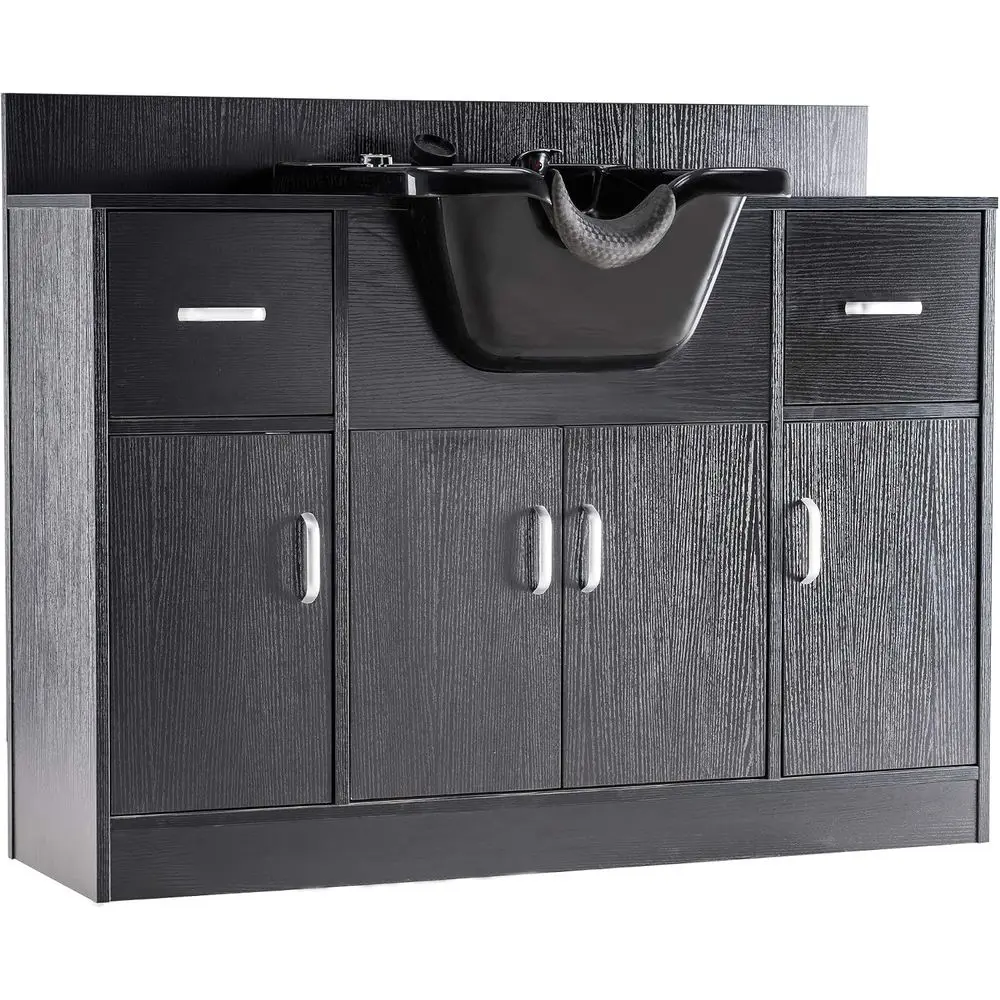 Versatile Backwash Sink with Shampoo Bowl for Hair Stylists and Beauty Cabinets with Faucet Sprayer, 45.3 x 14.1 x 36.4 Storage