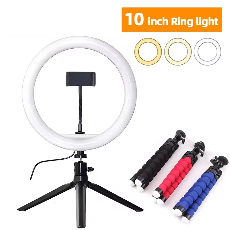

6/10/12 дюймов светодиодный кольцевой светильник для селфи с регулируемой яркостью, заполняющая лампа для фотосъемки с мини-штативом для телефона, видео в реальном времени, кольцевой светильник для фотостудии