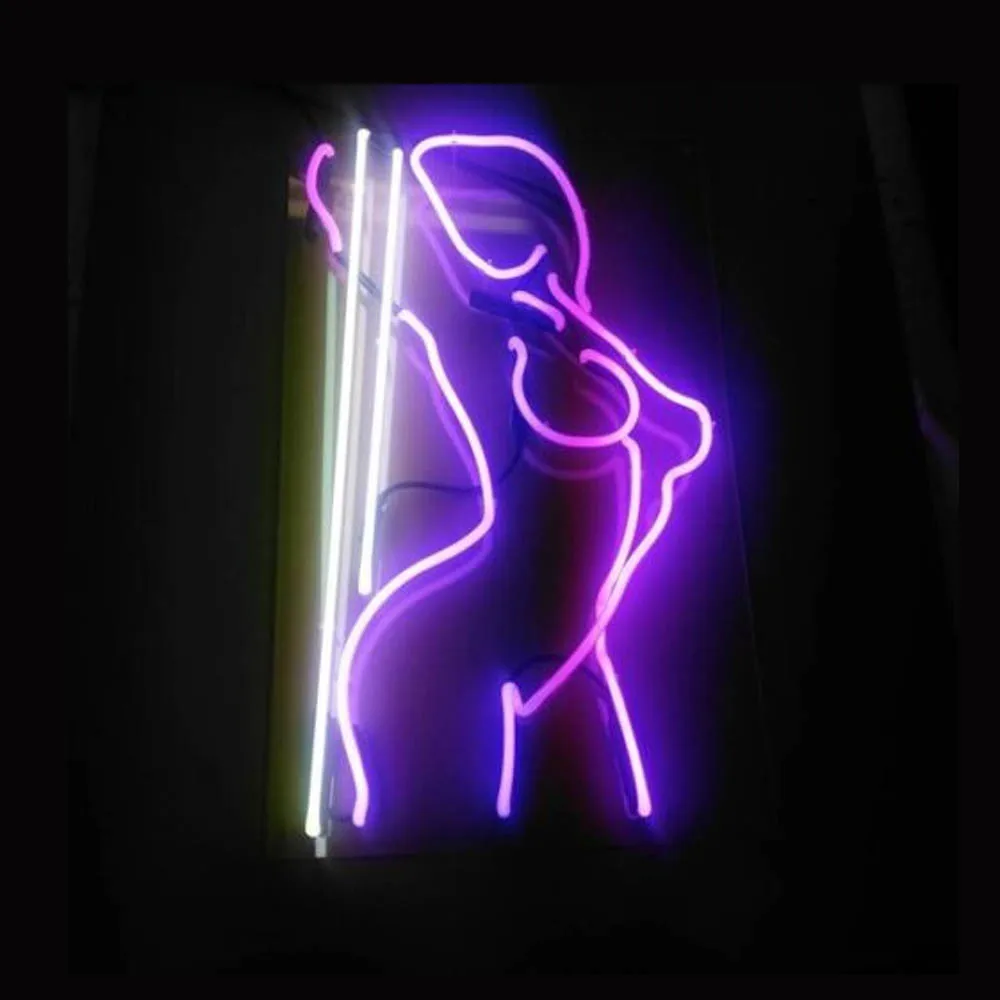 Sexy Girl Stripper Pole Dance Neon Light Sign Custom Handmade Real Glass Tube Bar Advertise Room Decor Display Neon Lamp 8“X14”