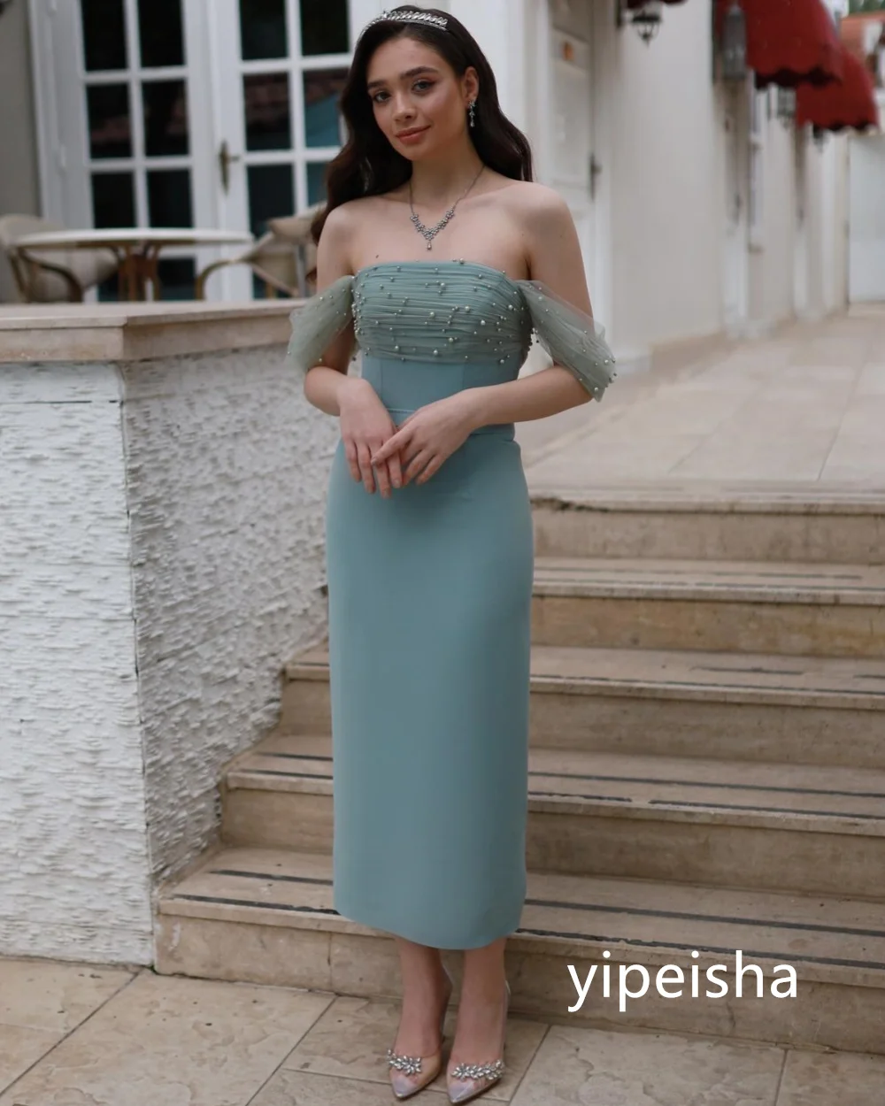 ที่กําหนดเองประณีต Jersey Sheath Midi ชุดเดรสพรหมสไตล์โมเดิร์น Pastrol Unisex จีนอย่างเป็นทางการสบายๆ