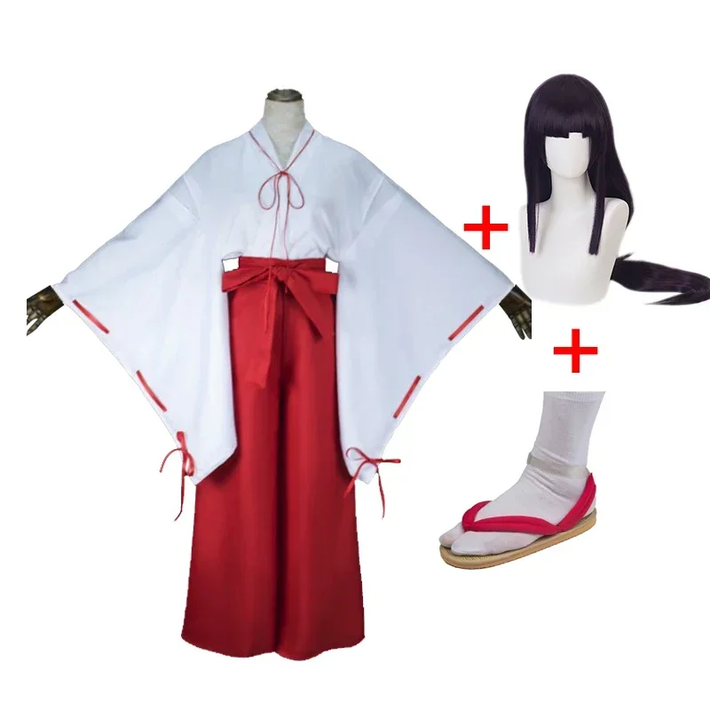 Women's Halloween Costume Inuya Higurashi Kagome sha Cosplay Costume Anime Wig Japanese Sandals