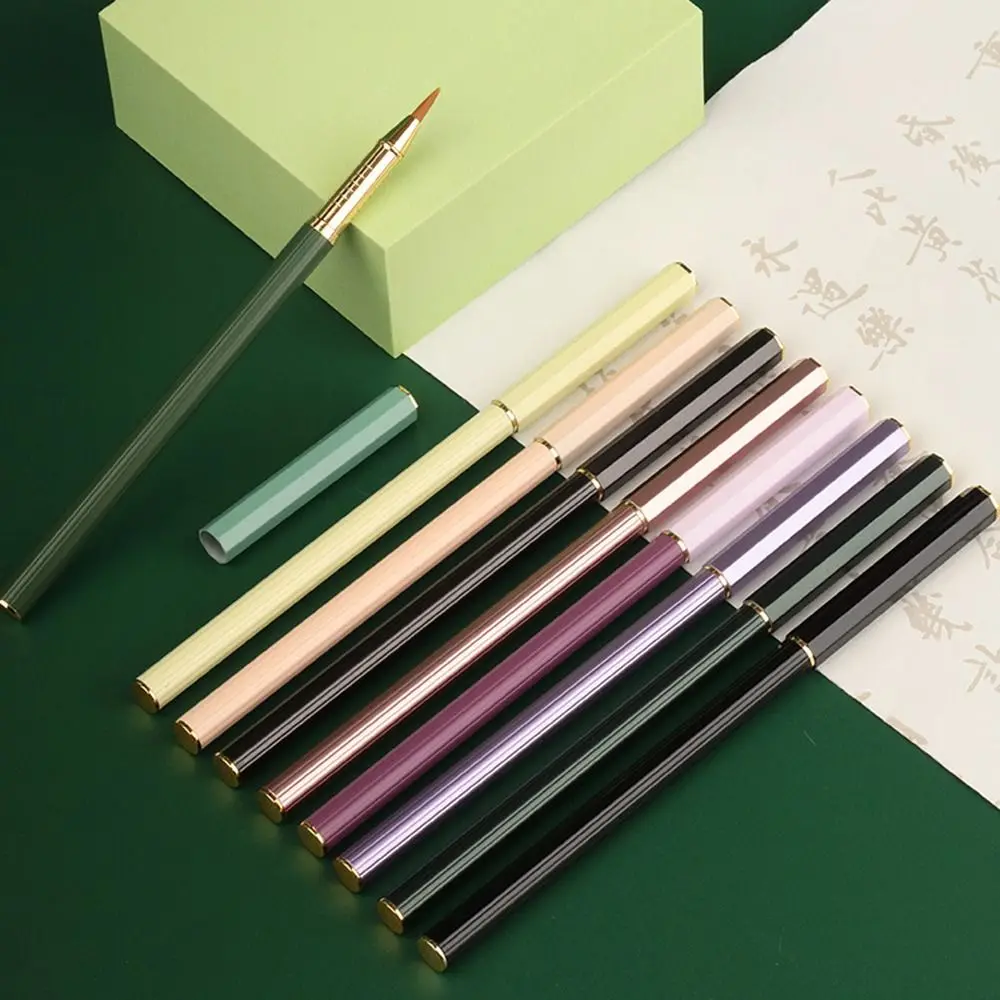 

Portable Fountain Pen Type Small Script Metal Rod Small Block Calligraphy Pen Soft Hair Script Writing Brush Pen Student