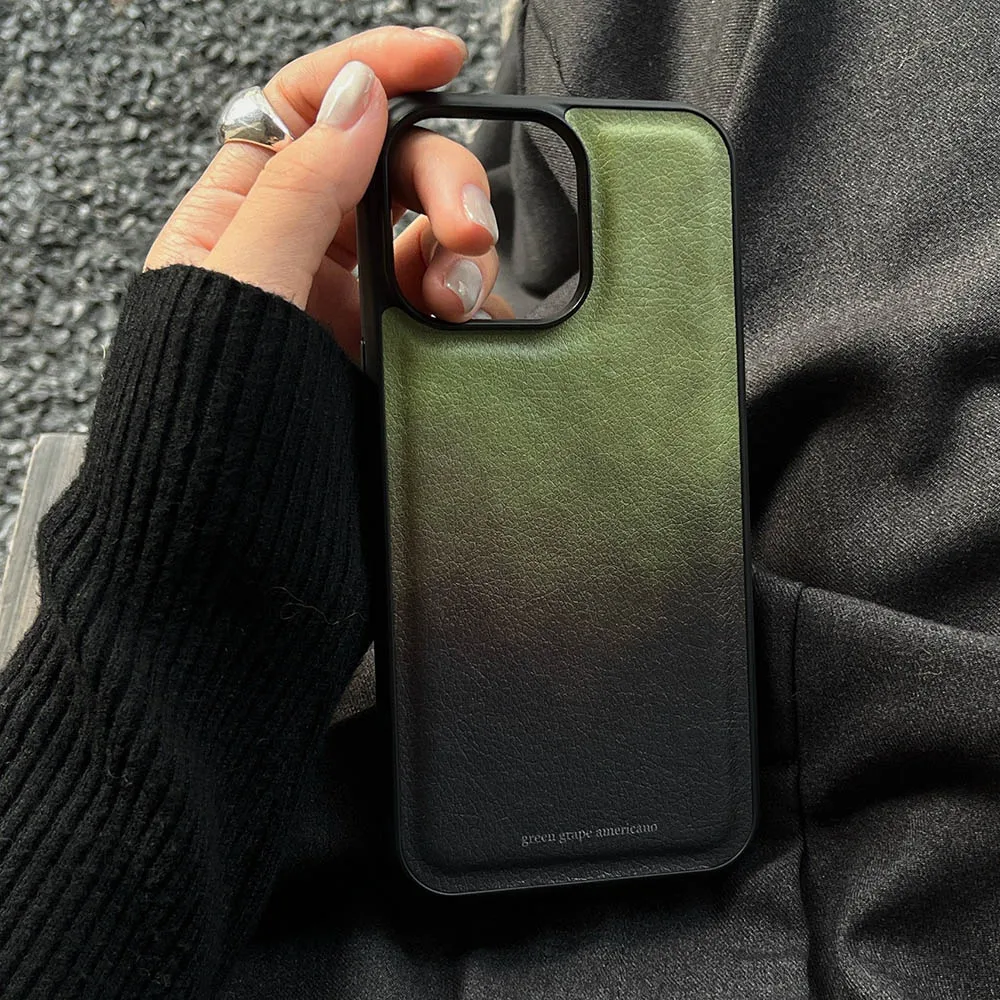 Art Matcha Green Gradient Leather Phone Case For iPhone 15 Pro Max Soft Shockproof Cover For iPhone 14 13 12 11 Pro Max Cases