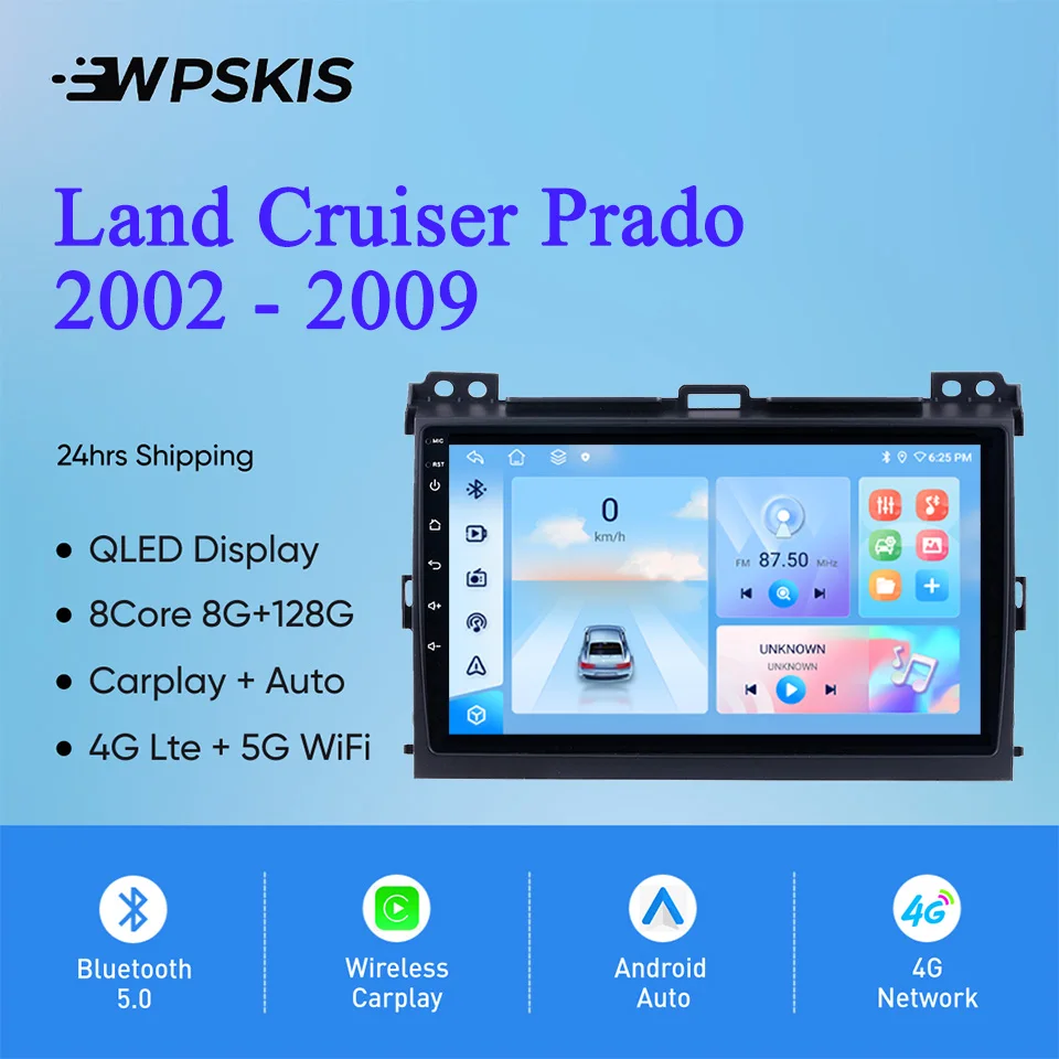 8Core Android 14 8G+128G For Toyota Prado 120 2002 - 2009 Car Gps Navi Monitor Music Video Audio Head Unit CarPlay 4G Lte WiFi