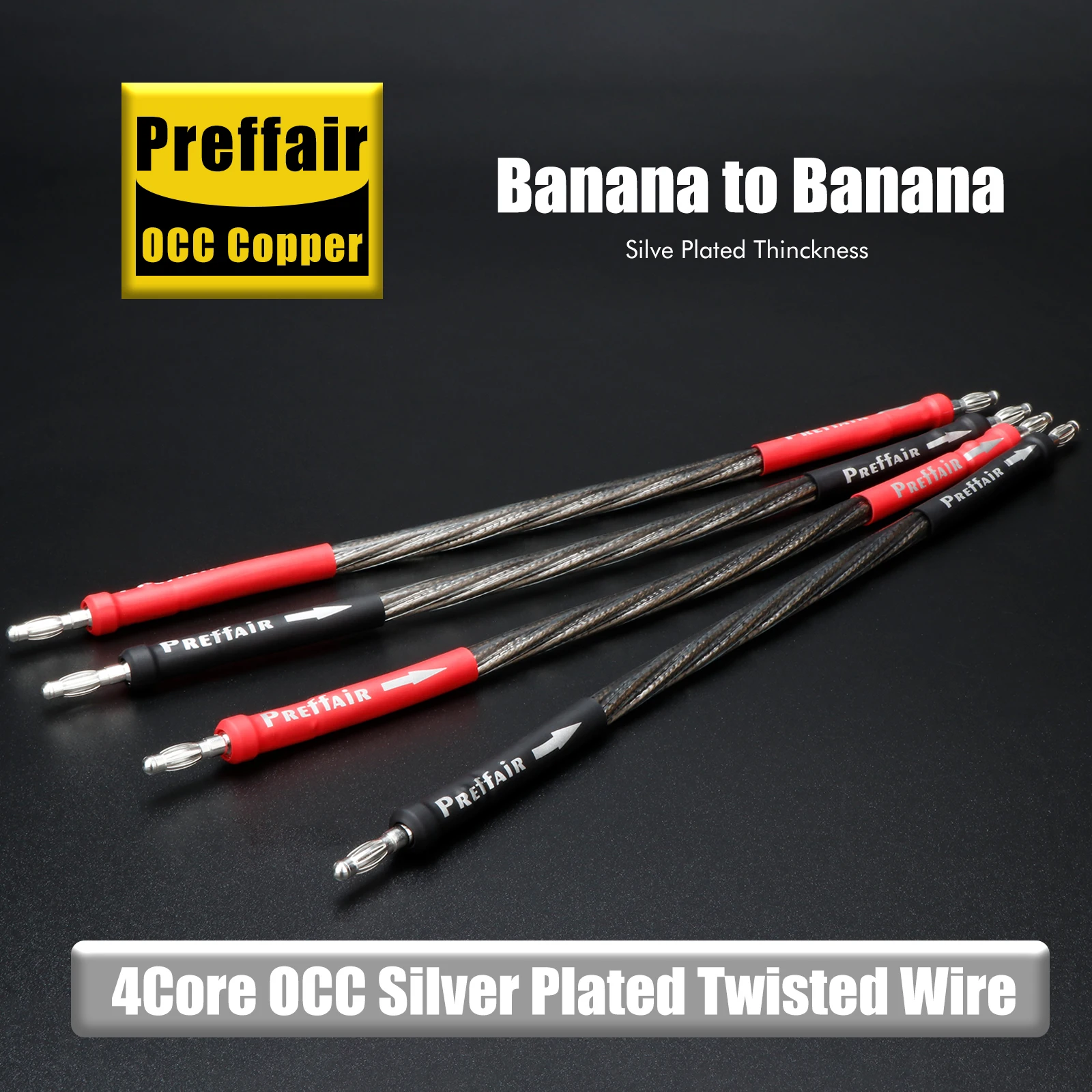 Preffair 4Pcs Silver Plated Jumper Audio Cable with Banana to Banana Plugs Fever Speaker Bridge Cable