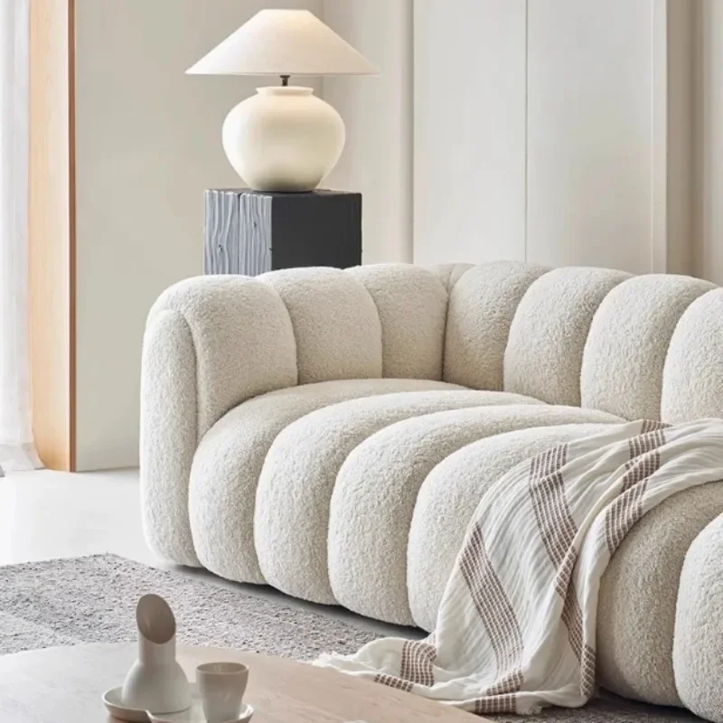 French minimalist small-sized cream style pumpkin sofa, lamb wool cotton candy cloud living room sofa