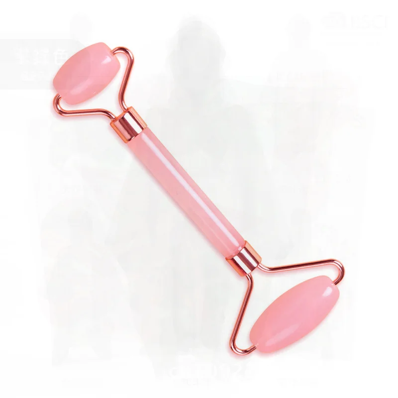 Doppelköpfiges Roller-Massagegerät-Set aus Rosenquarz, Gesichtsschönheitsbrett, manueller Stick für Gesichtsformung und Abnehmen, Rosa, Grün, Schwarz