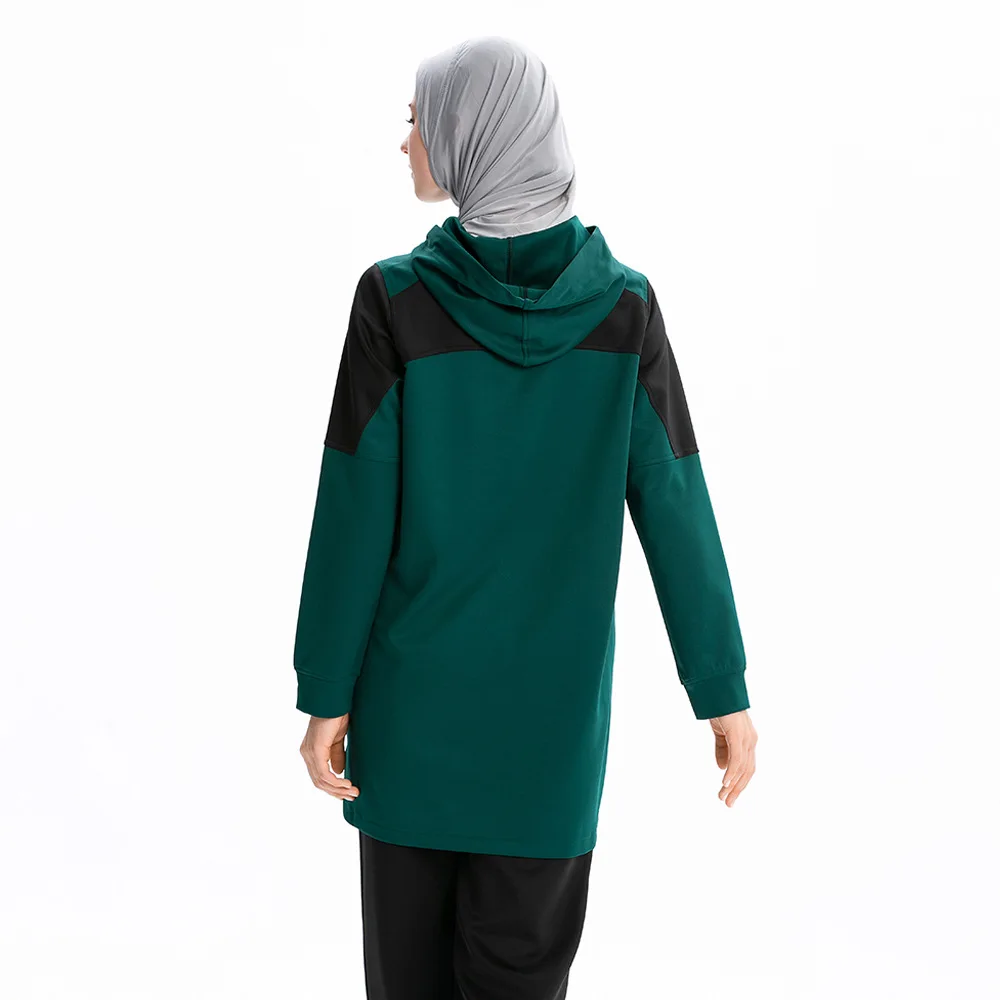 Hooded Tops Muslim Clothes Kaftan Loose Letter Patchwork Sweater Islam Clothing Abayas for Women Marocain Sportswear Hijab Abaya