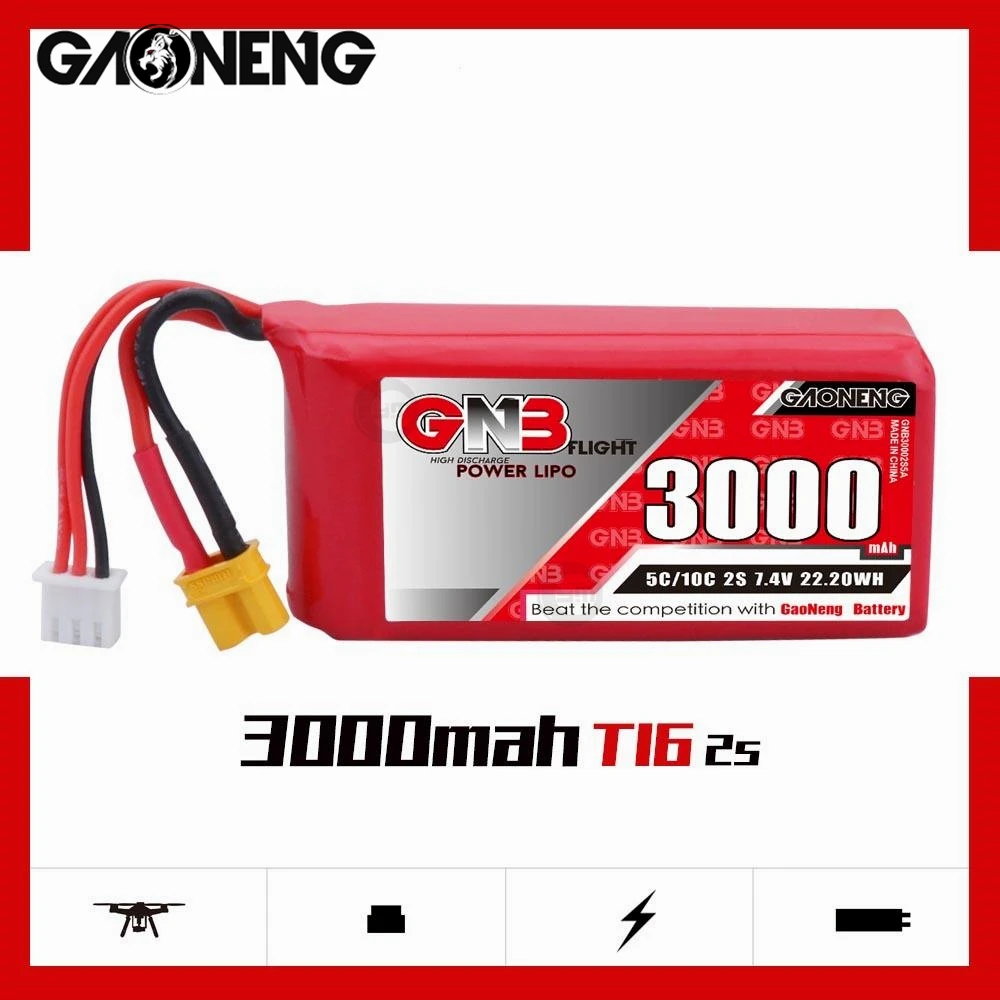 

Gaoneng GNB 3000mAh 2S1P 7.4V 5C Lipo Battery with XT30 Plug for JUMPER T16 T18 Transmitter Remote Control