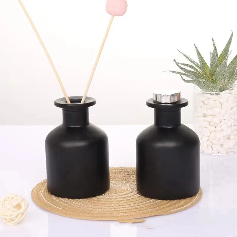 2PCS 50/150/200ML Home Decor Black Aromatherapy Glass Bottles Rattan Sticks Dried Flowers Perfume Volatile Empty Bottle