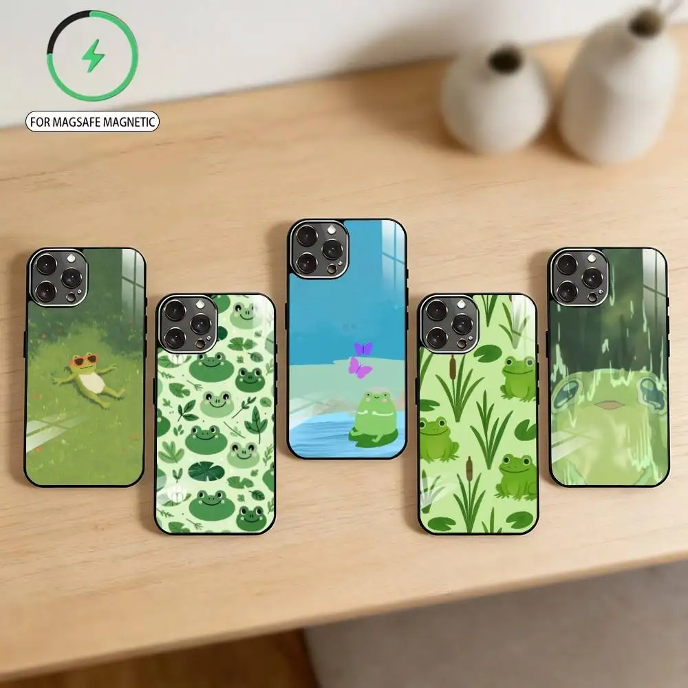 

H-Happy Little Frog Phone Case For iPhone17,16,15,14,13,12,11 Plus,Pro Max Magnetic For Magsafe Wireless Charging