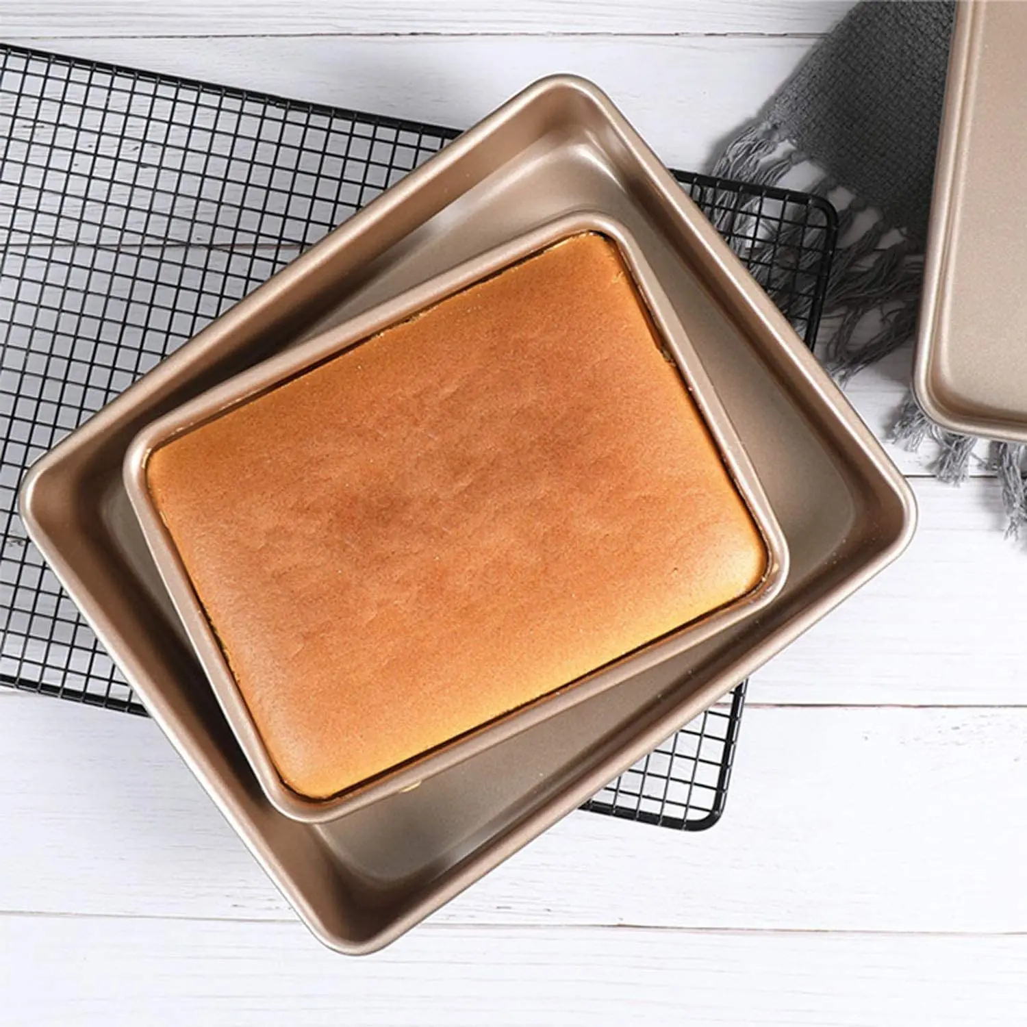 Deep Baking Pans Nonstick Set, Cookie Sheet Baking Sheet Pan, Bakeware Rectangle Cake Pan for Oven, 3 Piece, Gold