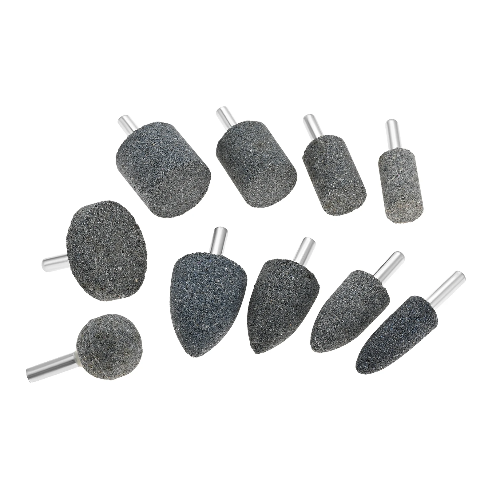 10Pcs Various Shapes Abrasive Grinding Stone Accessories Buffing Point Set with 1/4 Inch Round Shank Compatible With Rotary Tool