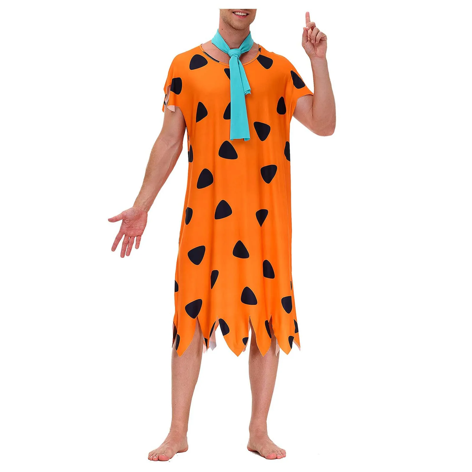 Anime Flintstones Fred Cosplay Costumes Adult Primitive Savages Costume Set Orange Caveman Carnival Party Halloween Clothing