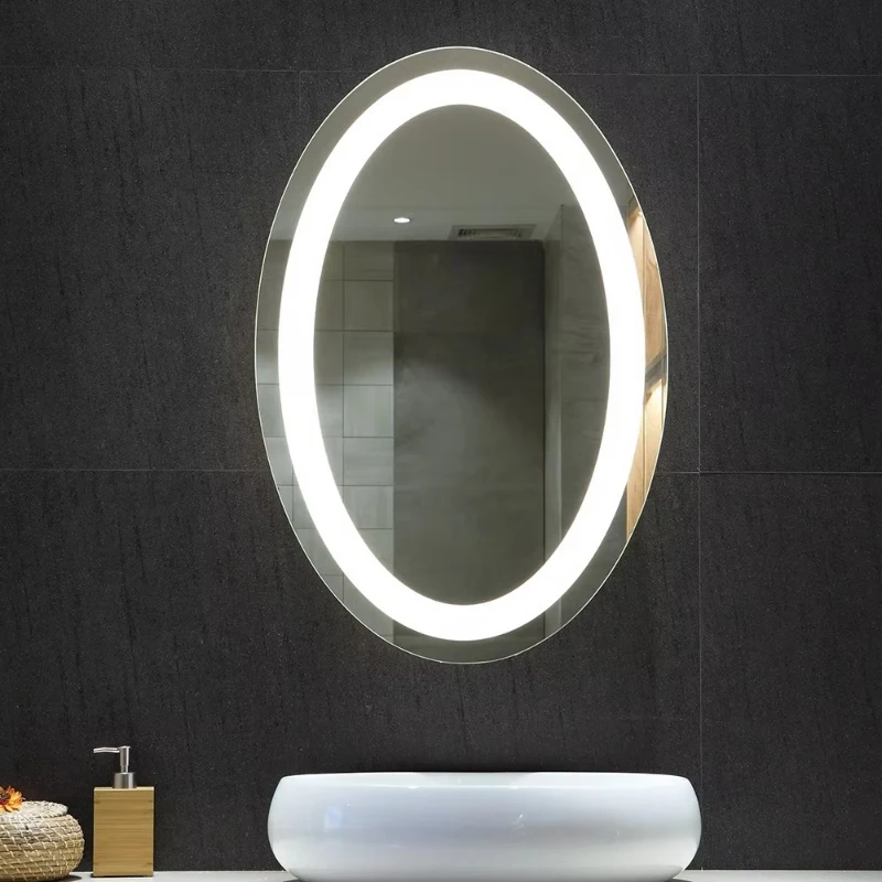 

Modern hotel interior wall decorative mirror installation oval lighting LED bath mirror