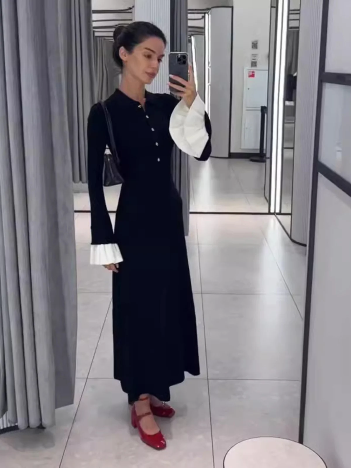 

Ele Collared Knitted Dr Sweater Dr Long Sve Polyester Fabric for Autumn Winter Season Women's Faion Dr