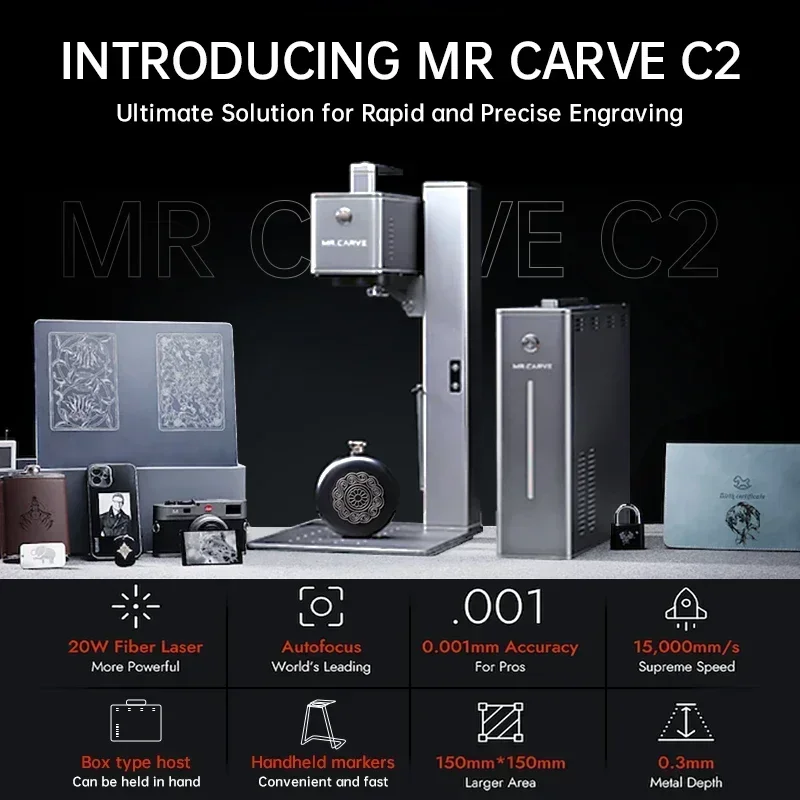 MR.CARVE C2 Laser Marking Machine Handheld Auto Focus with Control Screen  for iPhone Android Engrave All Metal Plastic Leather