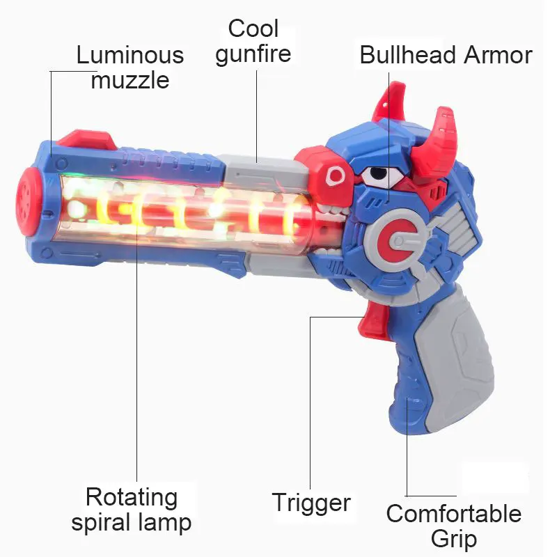 Electric Automatic Gun Toy Music Pistol Colorful Horn Gun Luminous Music Rotary Light Pistol Boy Girls' Toy Pistol