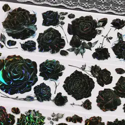 Black Velvet Rose FLORAL Collage Card Sticker Journal Pet Washi Tape Rainbow Shiny