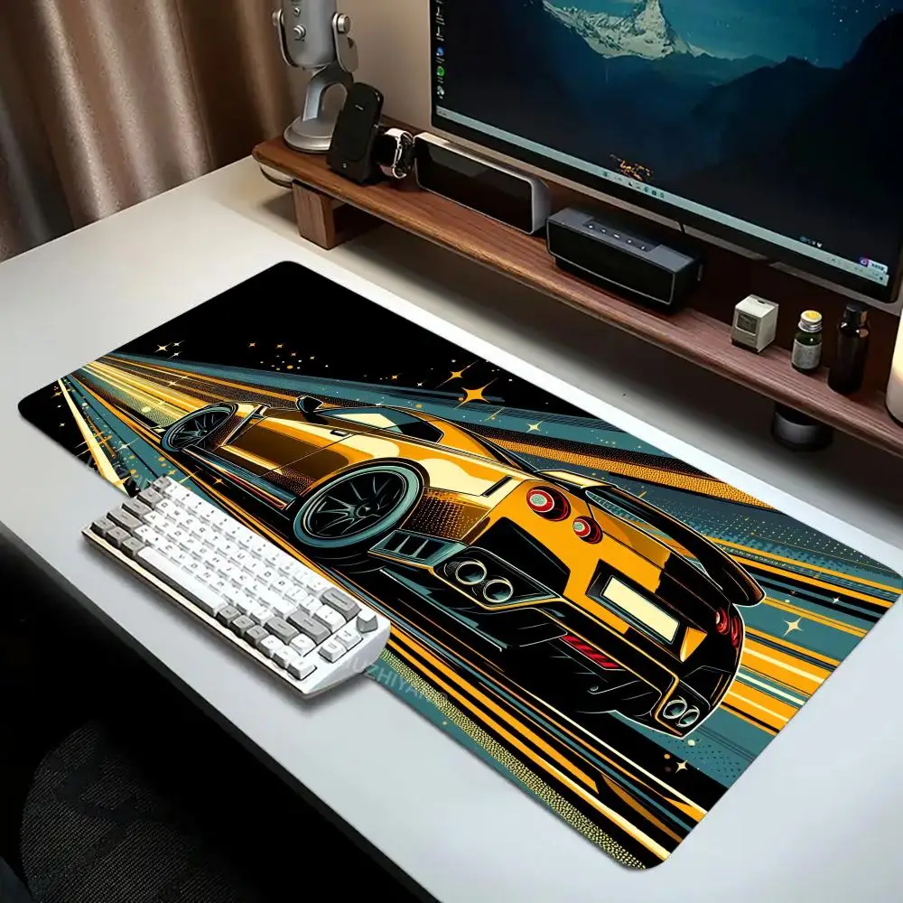 Golden Car Mouse Pad Large Computer Office Game Table Mat XXL Rubber Anti-slip Stitched Edge PC Keyboard Mats Washable Desk Pads