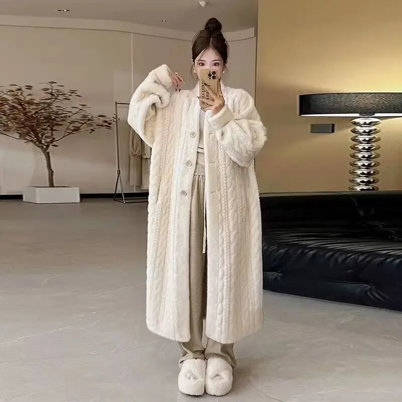 Korea Faux Bontjas Vrouwen Casual Warme Mode Dikke Zachte Pluizige Parka Vrouwelijke Effen Lange Mouwen Losse Koreaanse Outwears Lady