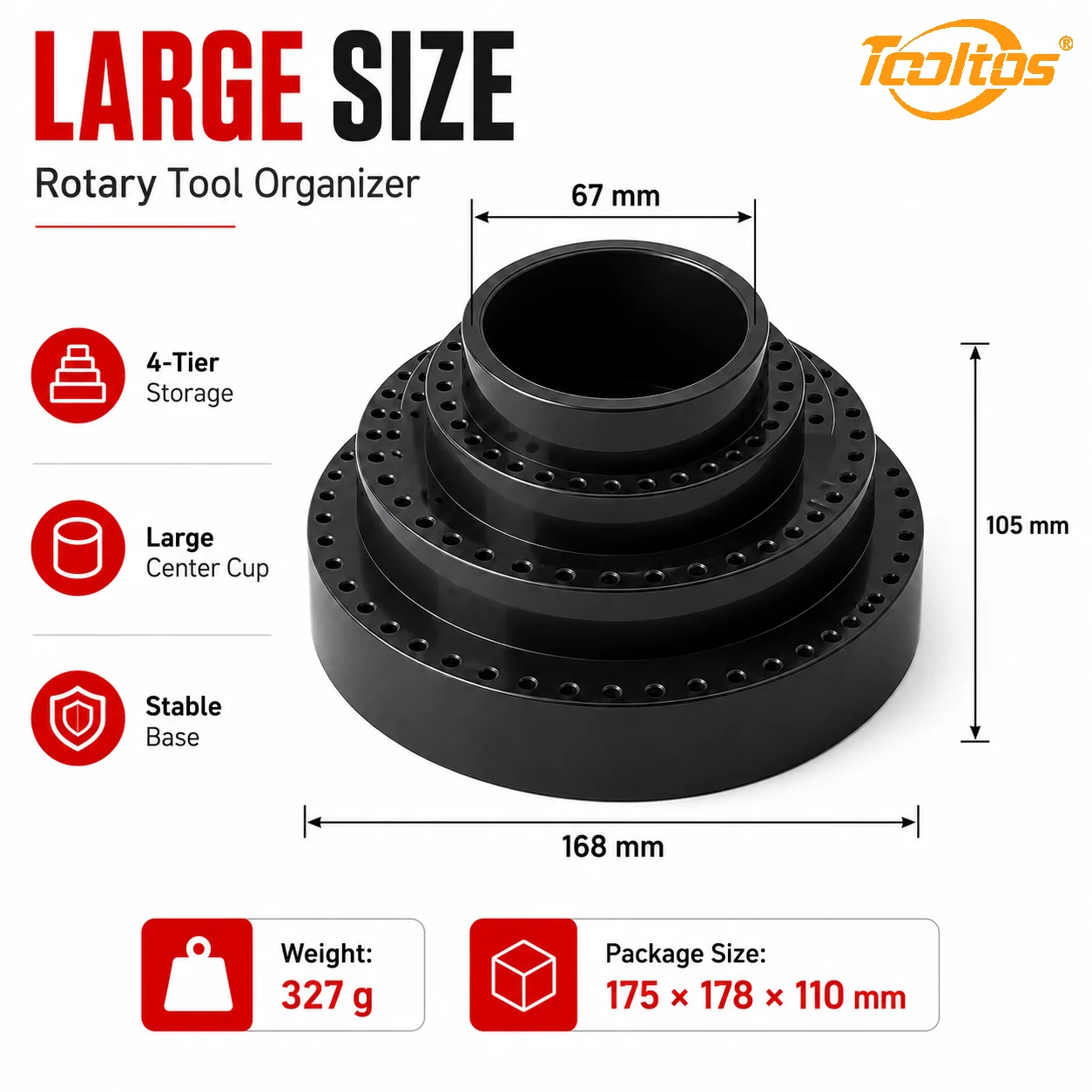 TOOLTOS 116-Hole 3-Layer Rotary Tool Storage Box ABS Bur Holder Organizer for Grinding Heads Polishing Bits Jewelry Engraving Tools 7 Colors