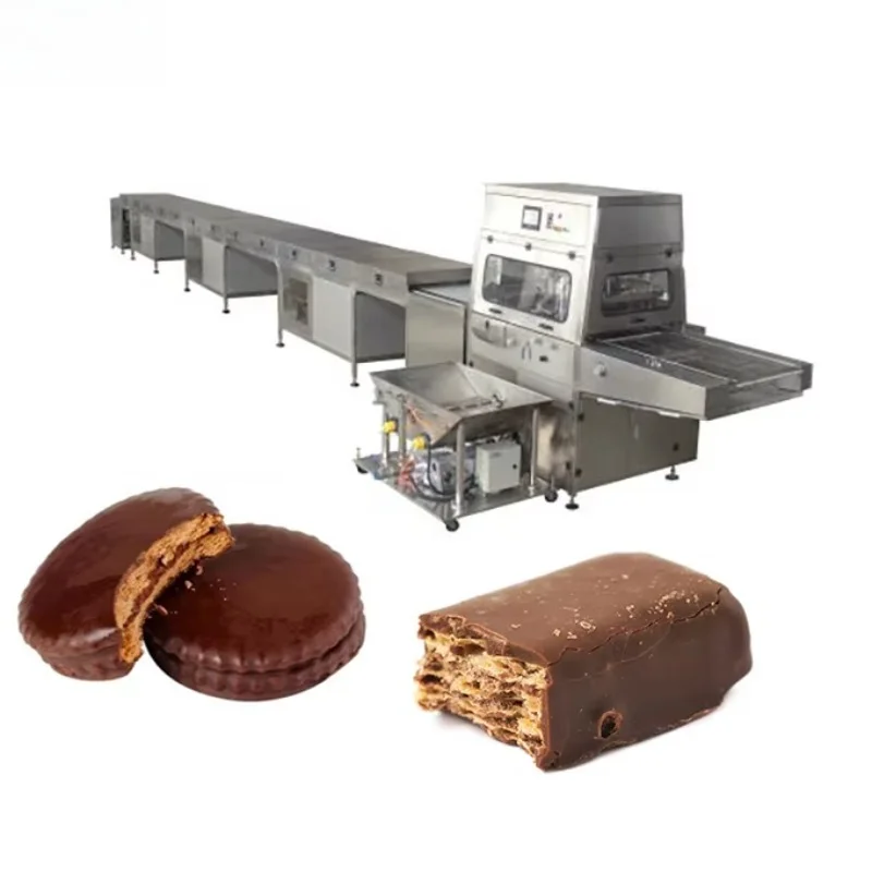 Customized Small Automatic Chocolate Enrobing Line Commercial Wafer Coating Machine For Snack Food Factory Processing